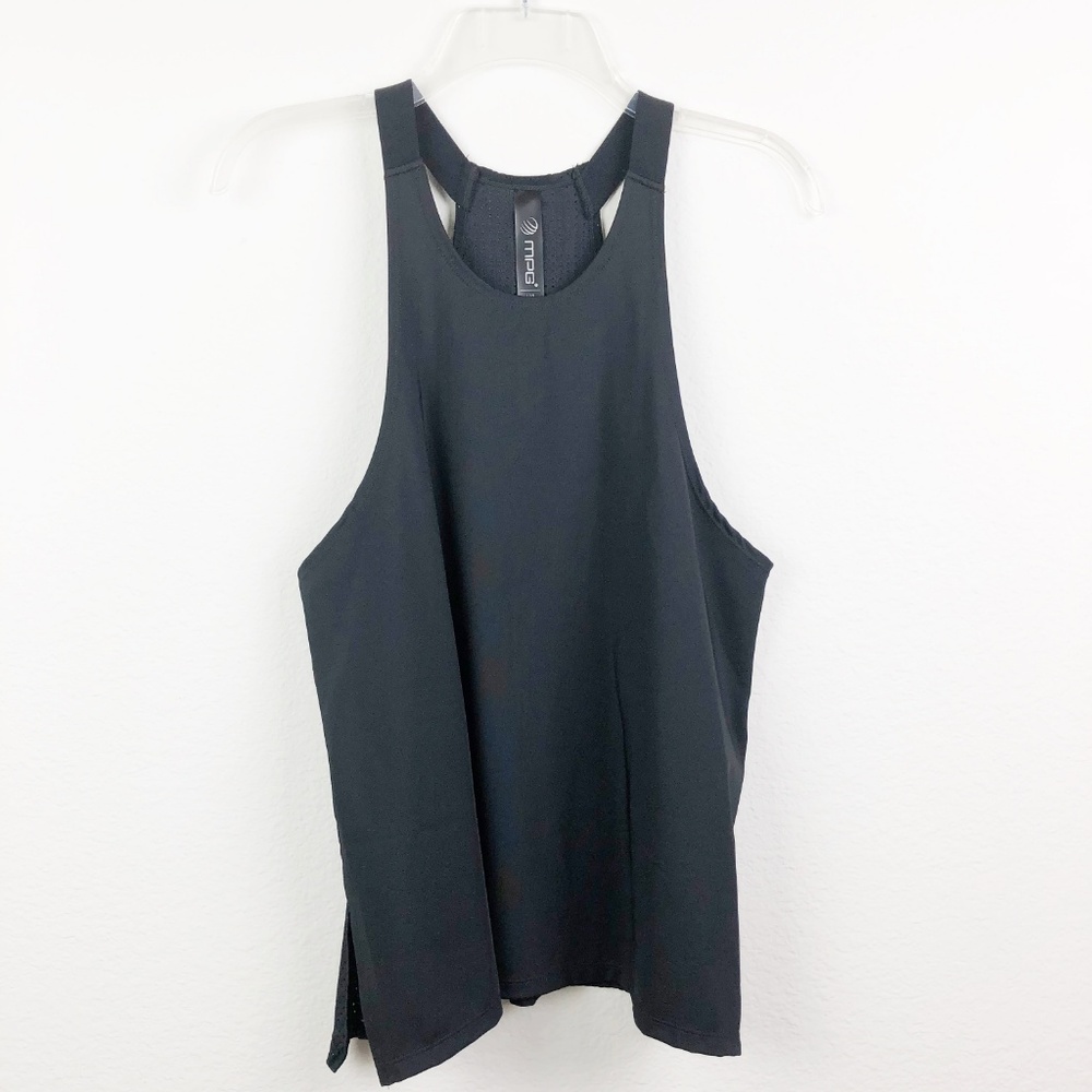 MPG Side Split Black Workout Tank with Mesh